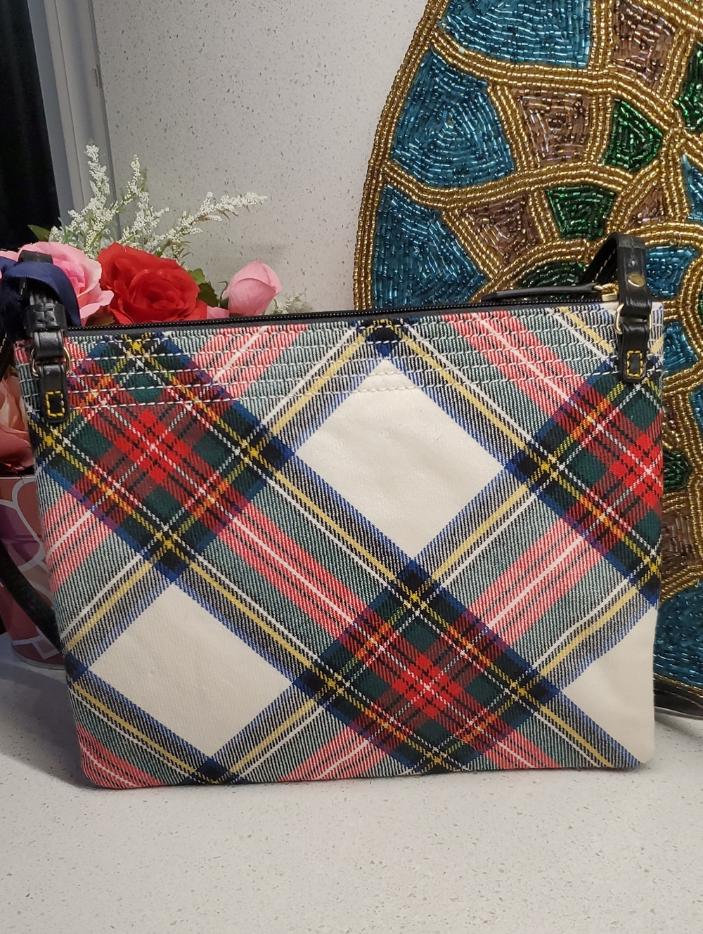 Dooney & Bourke Plaid Crossbody in Red, Black, White, Blue & Green Crossbody Bag - Picture 4 of 8